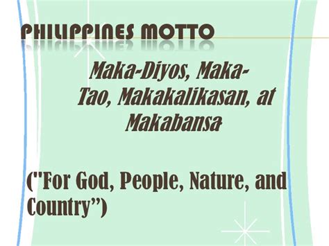 maka diyos slogan tagalog|Filipino National Motto in Law .